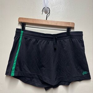 VTG Nike Athletic Shorts Black with Green Stripe Drawstring Running Gym Size L